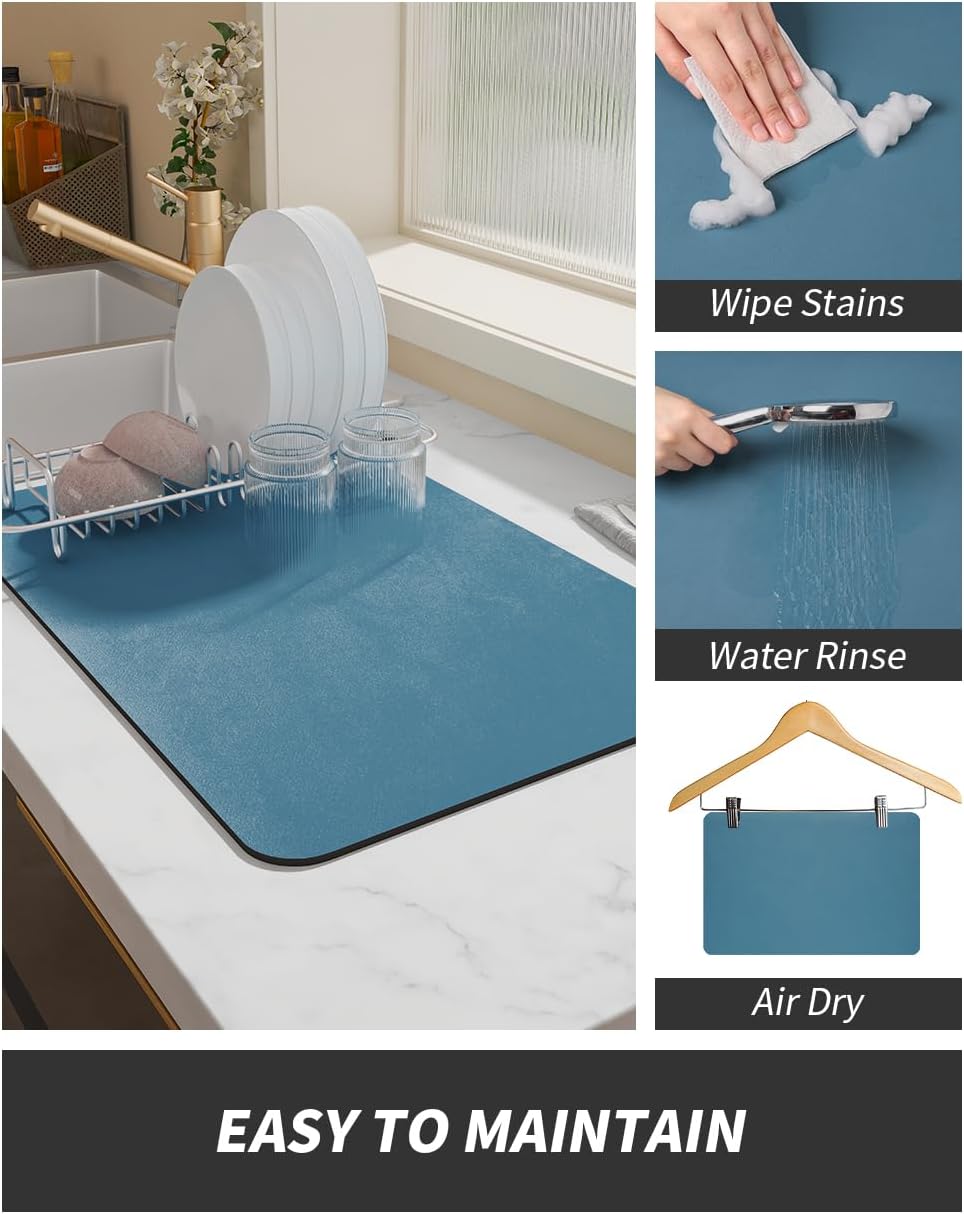 AMOAMI-Coffee Mat Hide Stain Rubber Backed Absorbent Dish Drying Mat for Kitchen Counter-Coffee Bar Accessories Fit Under Maker Machine Pot Espresso Machine Dish Rack
