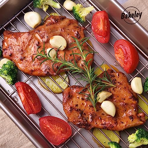 13 Inch Baking Pan With Rack Carbon Steel Nonstick Tray for Oven Roasting (Champagne Gold / 13 Inch Deep)