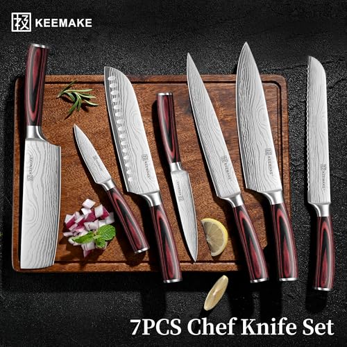 7 Pieces Kitchen Knife Set (Red 7pcs)