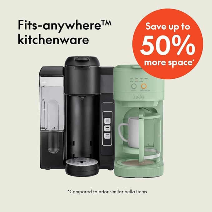 BELLA VersaBrew 2-in1 Coffee Maker, K-Cup compatible, Brew 3 Sizes Carafes & Single Serve Cups, Dishwasher Safe Reusable Filter & Filter Holder, Iced Coffee Function, 60oz Tank, Seaglass