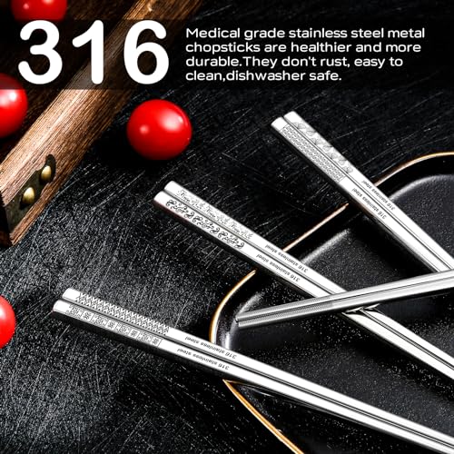 8 Pairs Metal Chopsticks Reusable 18 (Silver 316 stainless steel)