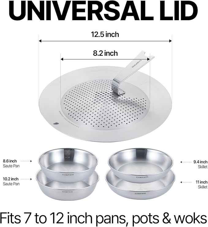 316 Stainless Steel Removable Handle Cookware, 5-Ply Stackable Cookware Set, 6-Piece Pans with Universal Lid, Induction Compatible, Oven & Dishwasher Safe