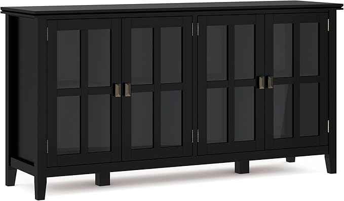 SIMPLIHOME Artisan SOLID WOOD 66 Inch Wide Contemporary Wide 4 Door Storage Cabinet in Black, For the Living Room, Entryway and Family Room