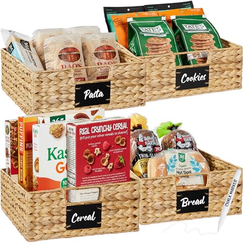 Set of 4 13x12in Water Hyacinth Pantry Baskets (13x12x5in / Natural)
