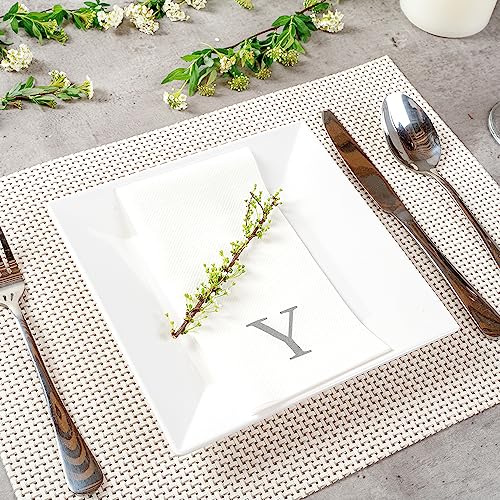 Silver Y White Linen Feel Guest Towel Napkin (Silver / 2000 Count / Y)
