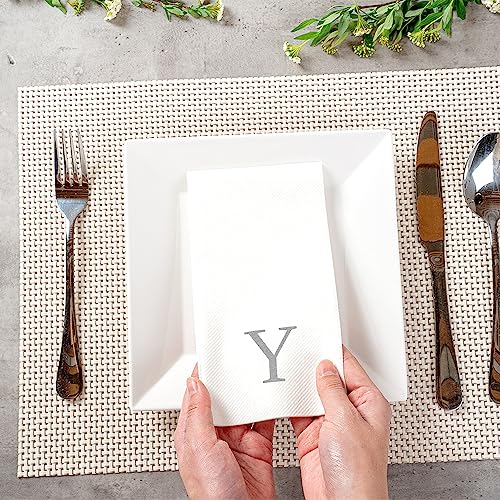 Silver Y White Linen Feel Guest Towel Napkin (Silver / 2000 Count / Y)