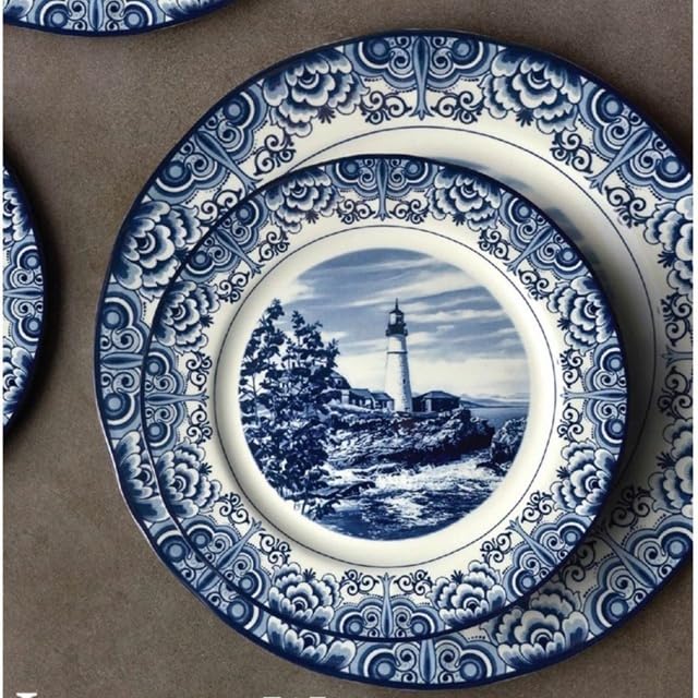 Royal 12 Piece Porcelain Dinnerware Set for 4 (Light House Dark Blue / 12)