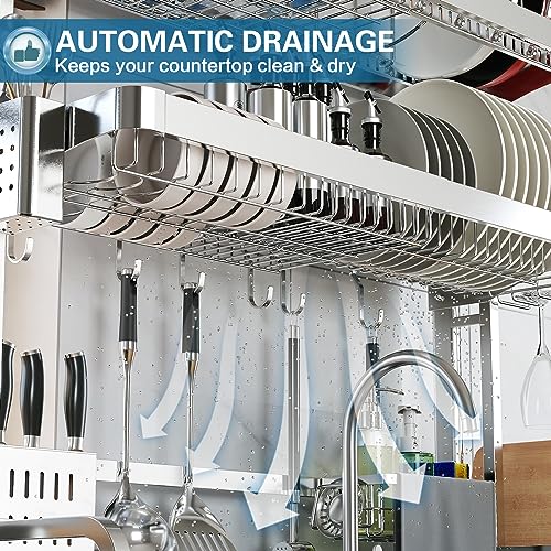 Over The Sink Dish Drying Rack (Silver / 3 Tier Style A)
