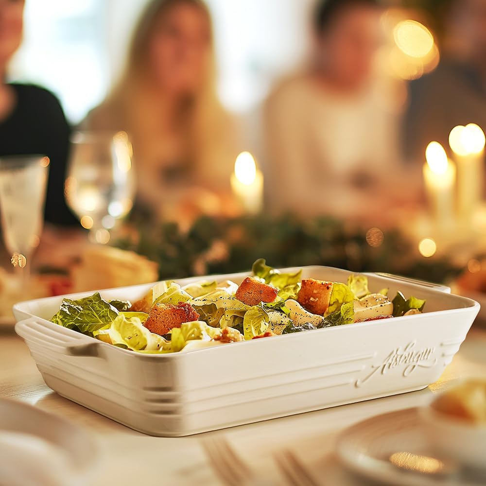 Casserole Dishes for Oven,9x13 Ceramic Baking Dish,4.2 Quarts Large Lasagna Pan with Handles Deep and Large Capacity,Durable Bakeware for Lasagna, Home Decor, Wedding Gift, White - HomeSpice