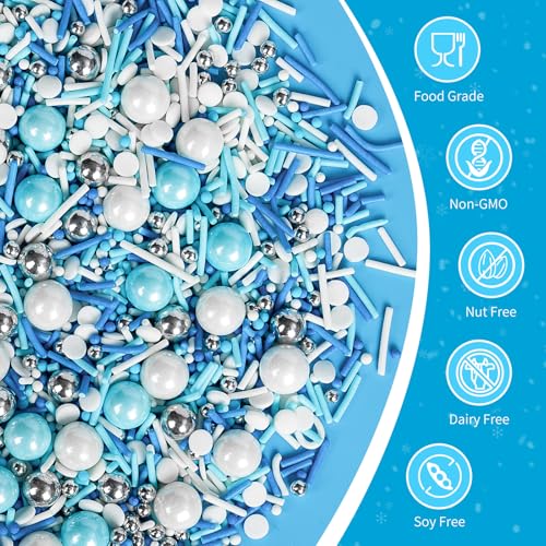 Edible Blue Silver White Pearl Sprinkles (Winter Mix)