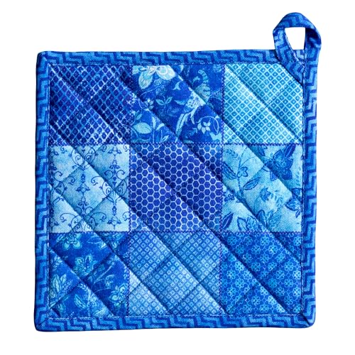 Pot Holders 100% Cotton Potholders (027 - Indigo Love / 8" x 8" (Pot Holder Pack of 1))