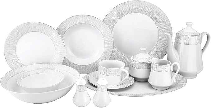 Euro Porcelain 57-pc Banquet Dinnerware Set, Luxury China Tableware, Service for 8 (1330P), 6664-20