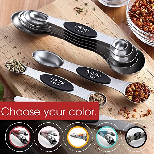 Stainless Steel 8 Magnetic Measuring Spoons Set (Black / 2-Pack)