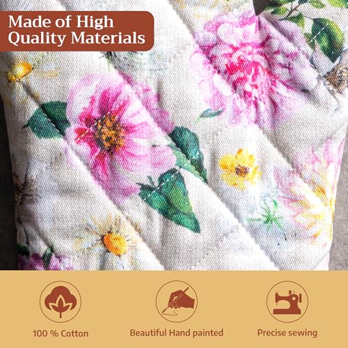 Maison d'Hermine Oven Gloves 100% Cotton Oven Mitt (071 - Pivoine / 7.5" x 13" (Oven Mitt))