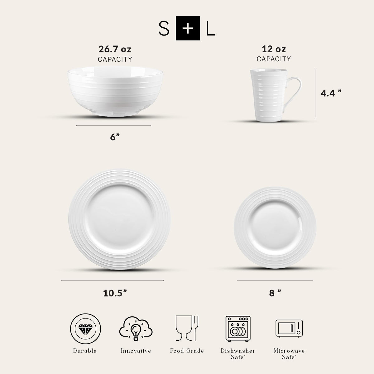 Bone China Round Swirl Design 32 Piece Dinnerware Set (Swirl - White / 32 Piece Service for 8)