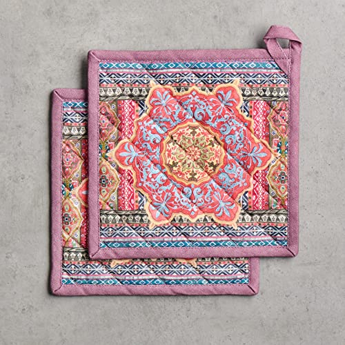 Pot Holders 100% Cotton Potholders (075 - Ispahan / 8" x 8" (Pot Holder Pack of 2))