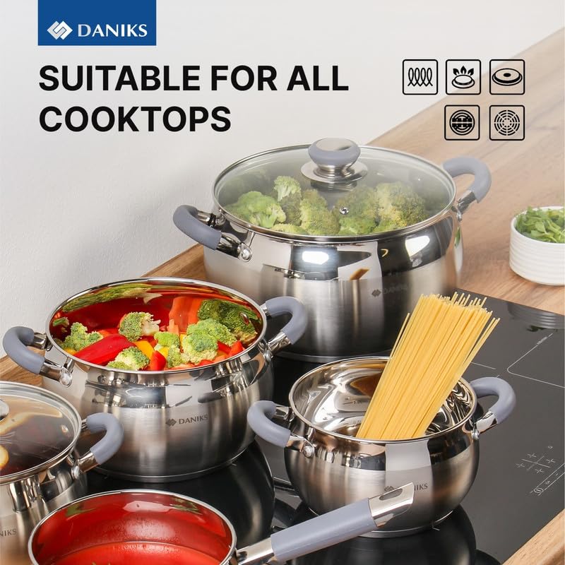 Modern 7 Quart Stainless Steel Stock Pot with Glass Lid (7 Qt)