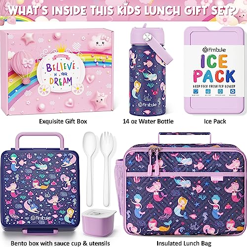 Kids Bento Lunch Box with Toddler Insulated Water Bottle Lunch Bag (A2. Mermaid)