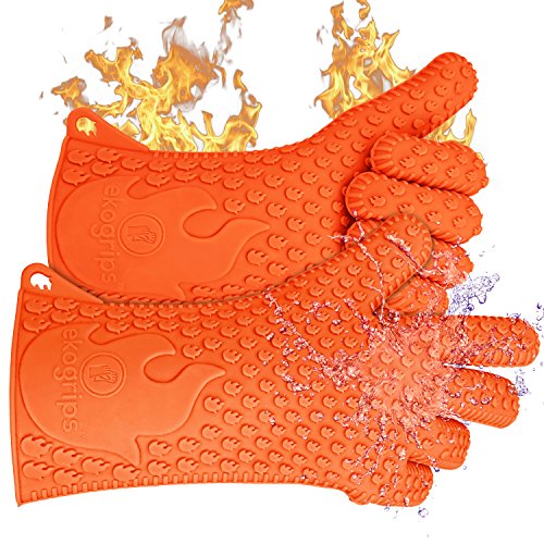 Ekogrips Premium Heat Resistant BBQ Grilling Gloves for Indoor and Outdoor Cooking (Large-X-Large / Orange)