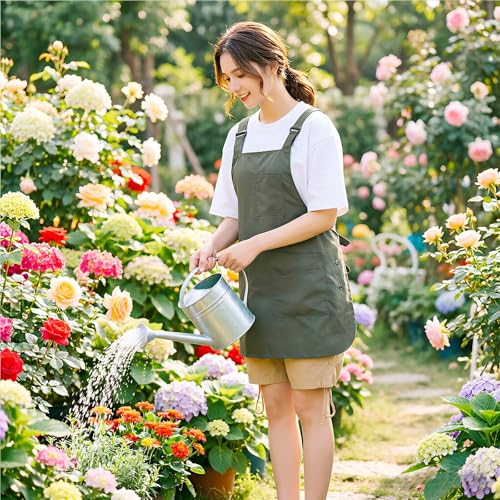 Waterproof Reversible Adjustable Bib Apron with 6 (6 Pockets Olive Green)