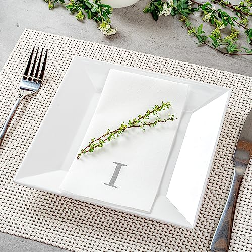 Silver I White Linen Feel Guest Towel Napkin (Silver / 2000 Count / I)
