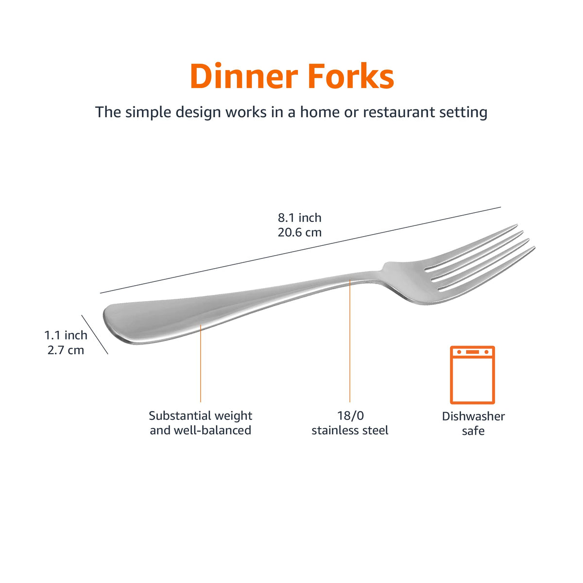 Stainless Steel Dinner Forks with Round Edge (Dinner Forks - 120 pack)