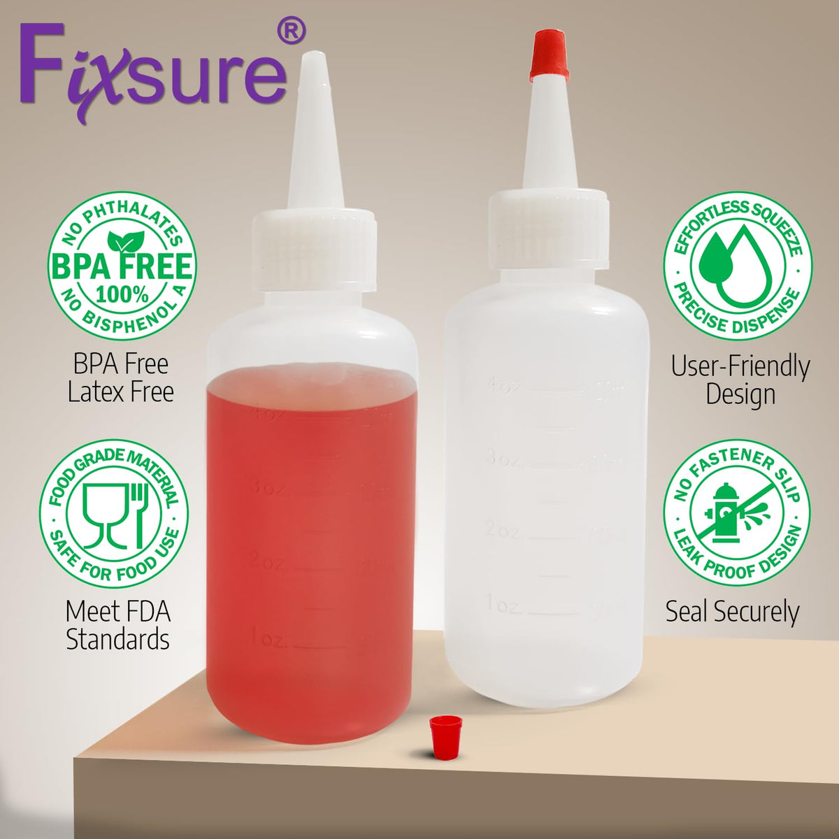 Plastic Squeeze Bottles with Red Tip Cap
