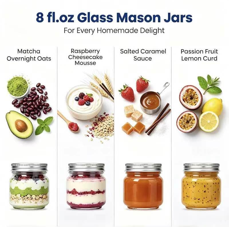 Mason Jars Glass Jars With Lids 8 oz (8oz - Silver Lid)