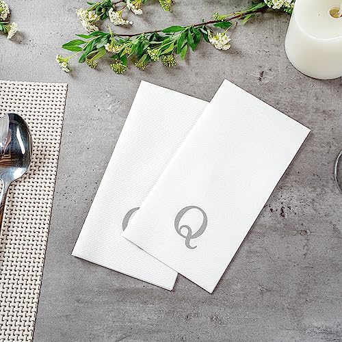 Paper Rectangle Silver Letter Q Linen (Silver / 50 Count / Q)
