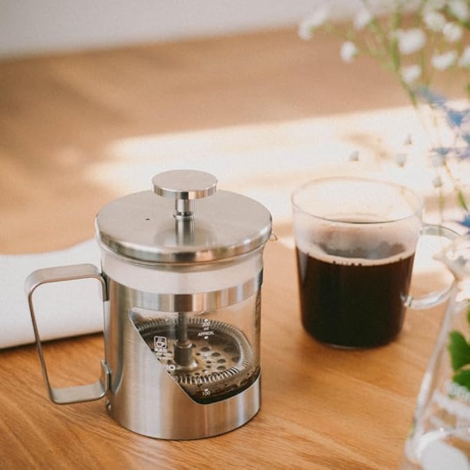 HARIO THSV-2-HSV Hairline Silver Pressed Coffee, Heat Resistant Glass, Stainless Steel, Practical Capacity, 10.1 fl oz (300 ml)