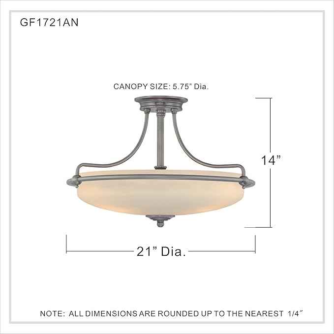 Quoizel Griffin Semi-Flush Mount Ceiling Light, 21 Inch 4-Light Antique Nickel Opal-Etched Frosted Glass Shade, Hanging Light Fixture for Hallway, Kitchen, Bedroom, Dining, Farmhouse or Office