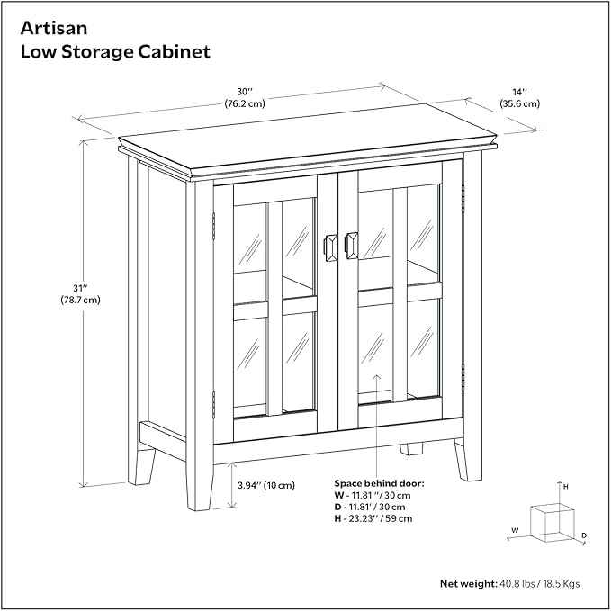SIMPLIHOME Artisan SOLID WOOD 30 Inch Wide Contemporary Low Storage Cabinet in Hickory Brown, For the Living Room, Entryway and Family Room