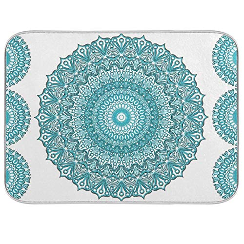 Super Absorbent Dish Drying Mat (Turquoise Mandala / 16" x 18")