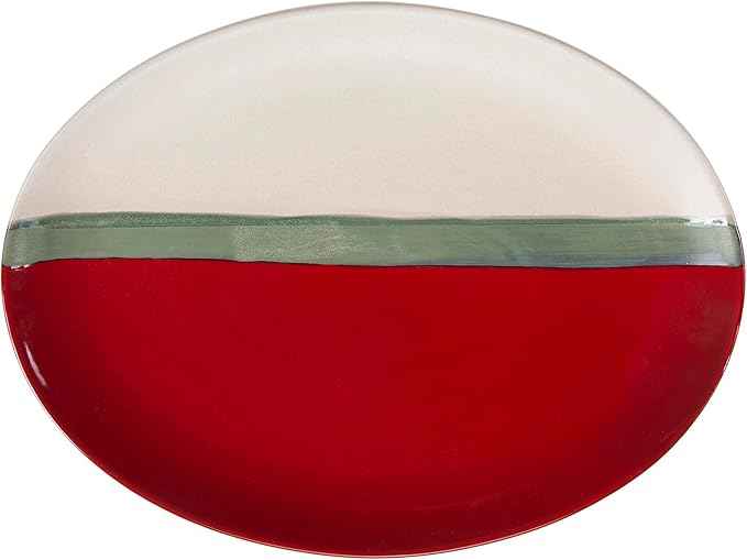 Paseo Road Pasadizo 16 Piece Ceramic Western Dinnerware Set with Plates, Bowls, Mugs, Red and Cream Brushstroke Waves Solid Pattern Rustic Cabin Style