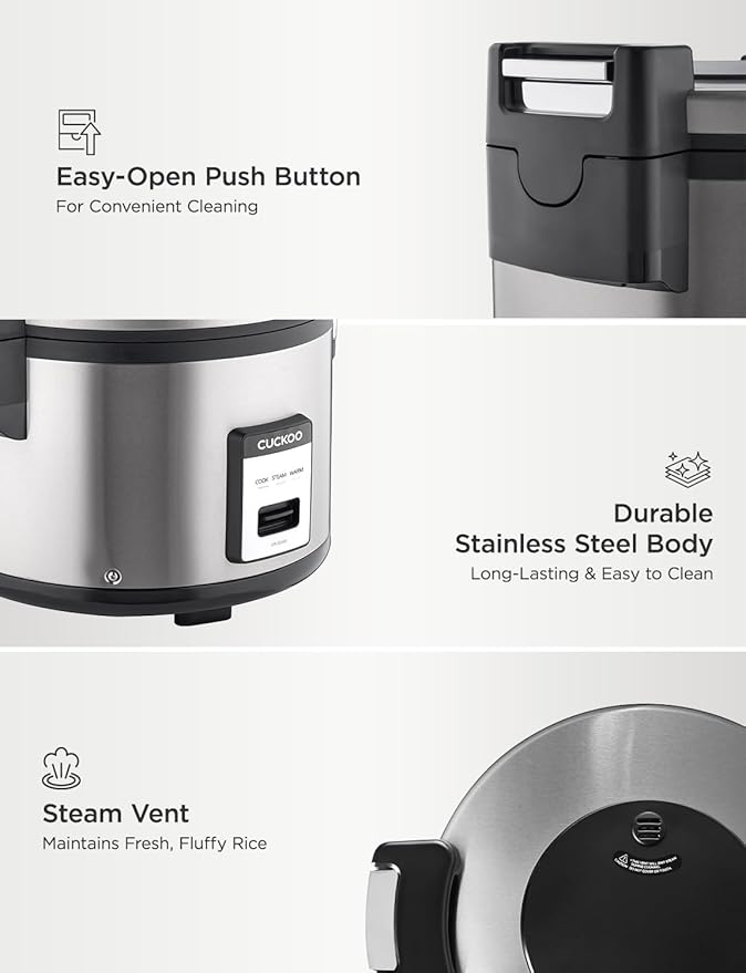 CUCKOO Commercial Rice Cooker & Warmer, Extra Large Rice Cooker 30-Cup Uncooked / 60-Cup Cooked, Professional Industrial Grain Cooker with Large Capacity, Easy One-Touch Operation, Silver (CR-3055)