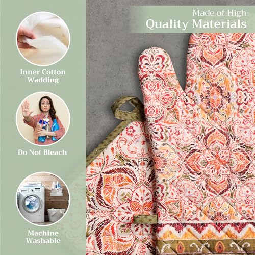 100% Cotton Oven Mitt & Pot Holder Set (036 - Damask / 7.5" x 13" & 8" x 8" (Oven Mitt & Pot Holder))