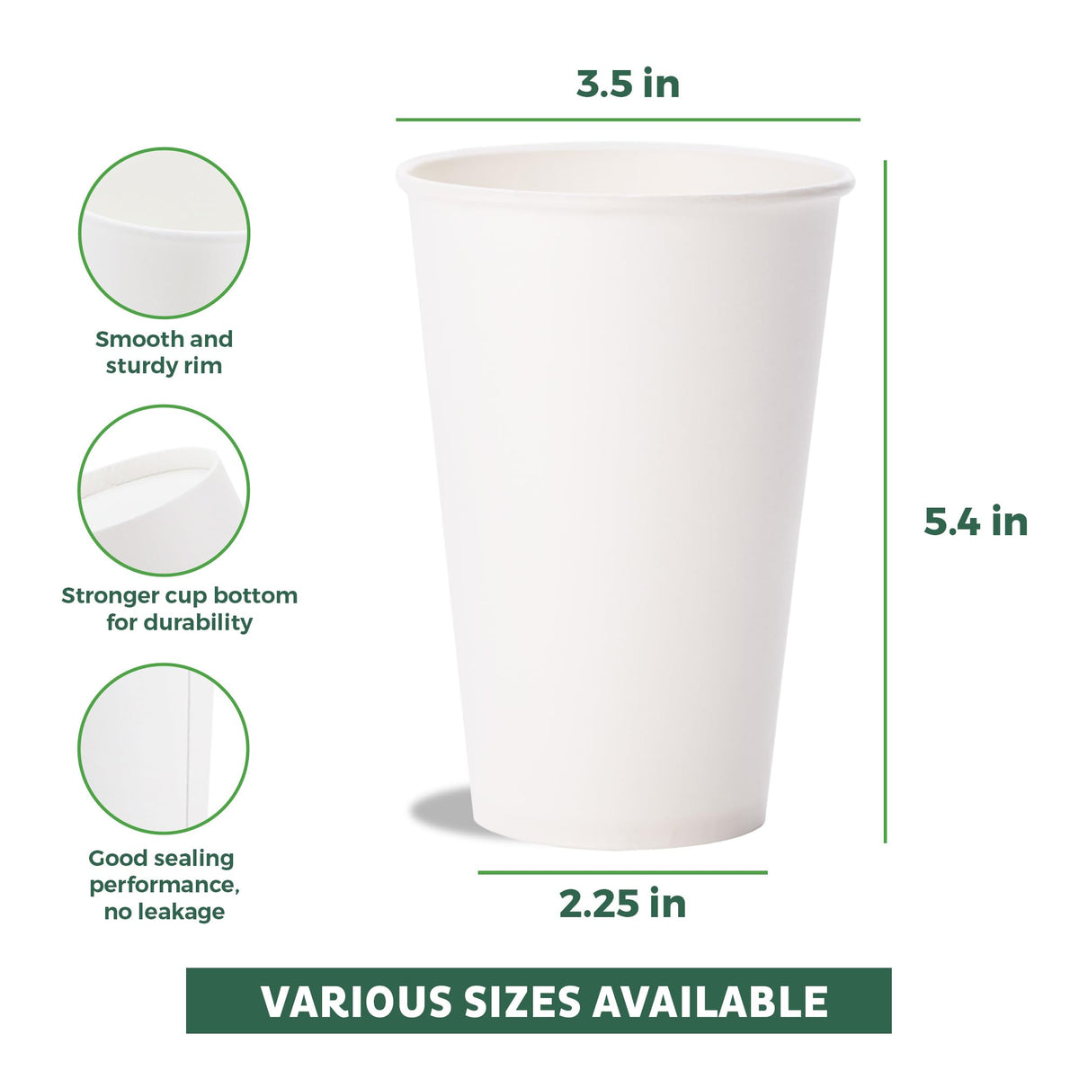 Coffee Cups 16 oz [100 Pack] Disposable Paper Cups for Hot or Iced Coffee Cup (16 oz)