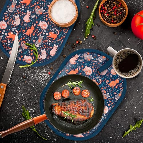 Pot Holders with Transparent Clear Silicone Shell and Nice Cat Flower (Potholders / Navy, Cat)