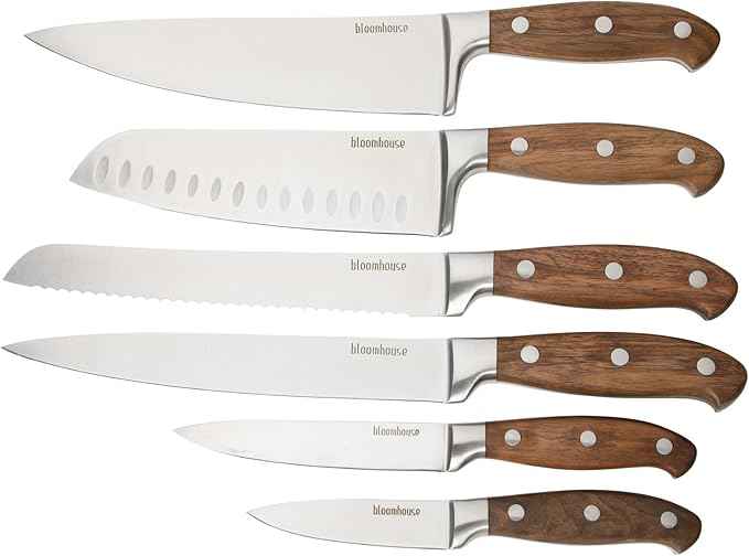 Bloomhouse 7 Piece Italian Walnut Wood Knife Block Set W/German Steel Forged Knives