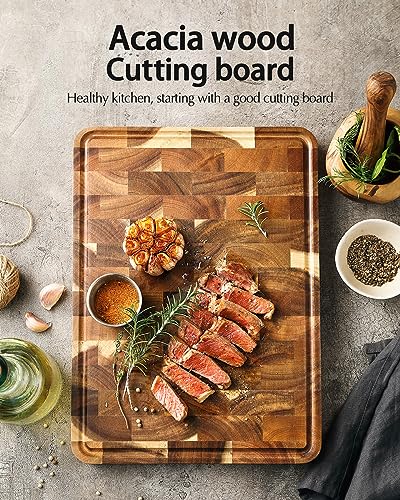 Acacia Wood End Grain Cutting Board (13.8"L x 9.8"W)