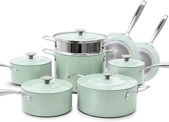 Nuwave Lux 13-Piece Premium Cookware Collection, Healthy G10 Duralon Blue Ceramic Nonstick, Ultra Durable, PFAS-Free, Lightweight & Works on All Cooktops