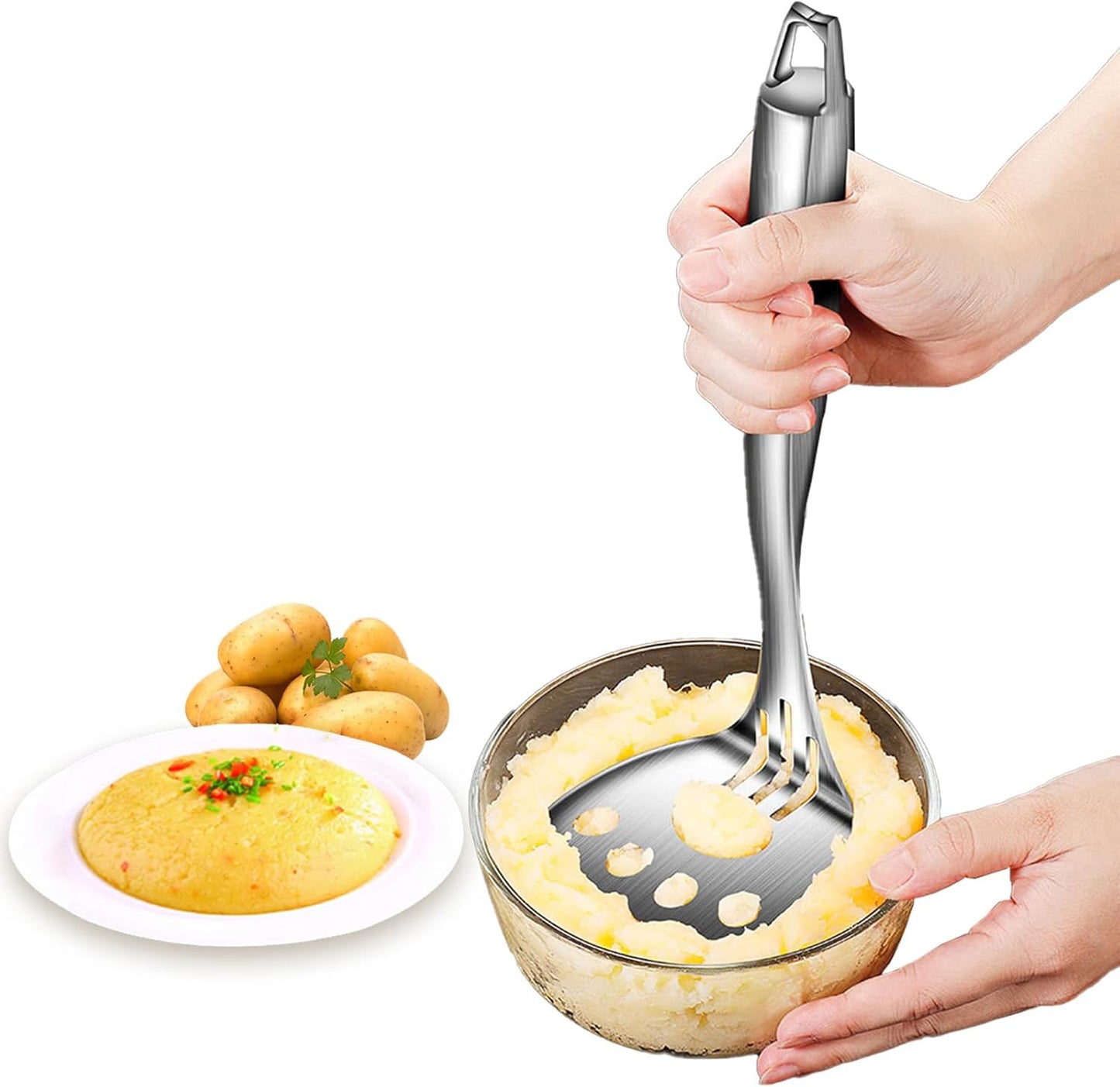 Mashed Potato Masher, Bean Smasher with Stainless Steel Handle, Heavy Duty Meat Masher Triturador de Papas para Pure, Suit for Potato, Guacamole, Fruits, Avocado, Bean and More - HomeSpice