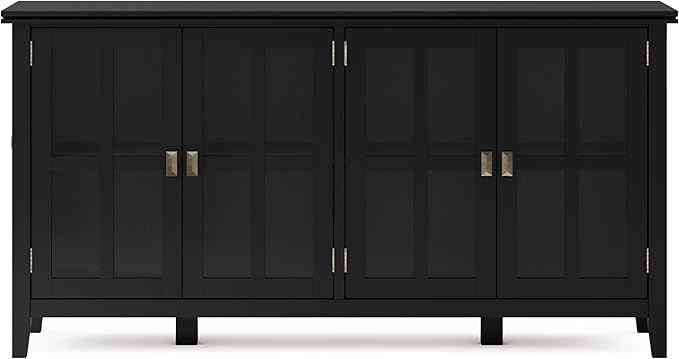 SIMPLIHOME Artisan SOLID WOOD 66 Inch Wide Contemporary Wide 4 Door Storage Cabinet in Black, For the Living Room, Entryway and Family Room