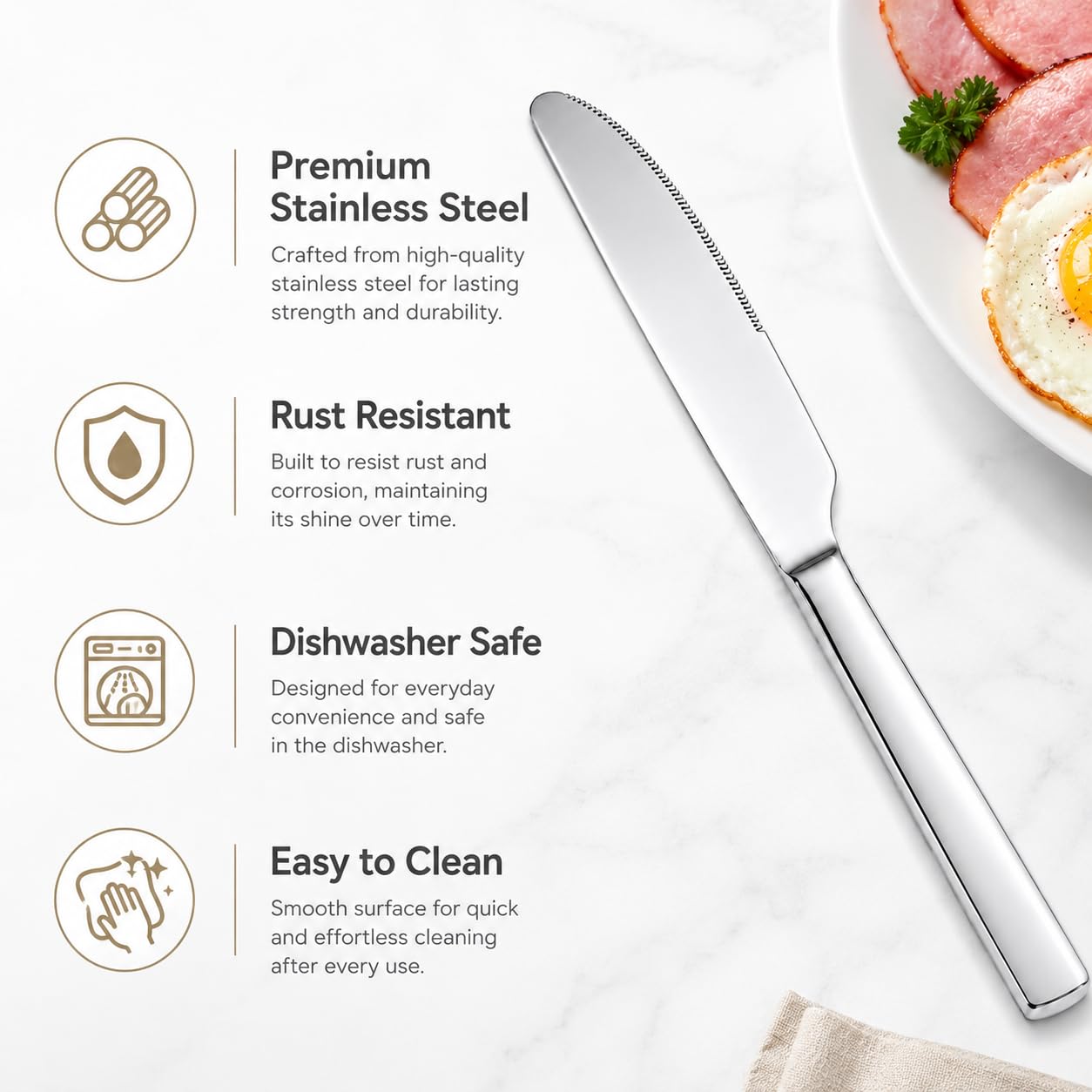 12 Piece Stainless Steel Dinner Knife Set (9.06''Silver Dinner Knife 12pcs)