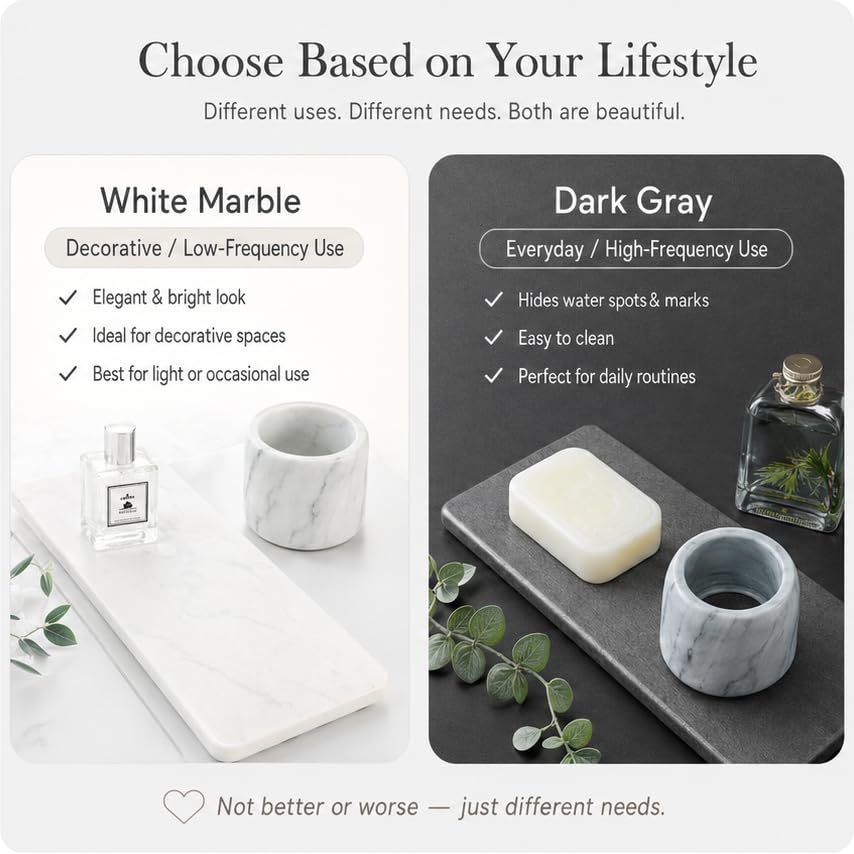 2PCS Water Absorbing Stone Drying Tray for Kitchen Counter & Bathroom Sink (2 Pack - Marble White / 9" x 3.5")