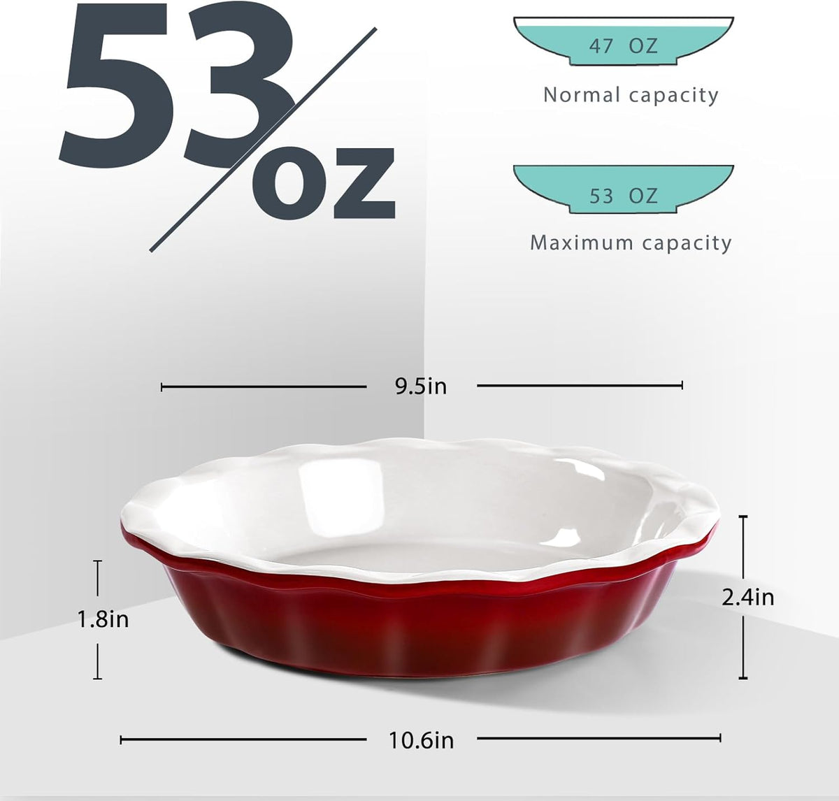 Lareina Pie Pans for Baking, Ceramic 9 Inch Deep Pie Dish with Rippled Edge for Apple Pie, Pecan Pie, Colorful and Durable Pie Plate, Christmas Gifts for Women, Set of 2, Red - HomeSpice