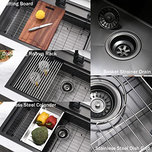 33 Inch Black Drop In Kitchen Sink (33"L x 22"W x 10"D / Black（Splash Guard）)