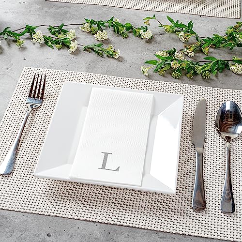 Silver l White Linen Feel Guest Towel Napkin (Silver / 2000 Count / L)