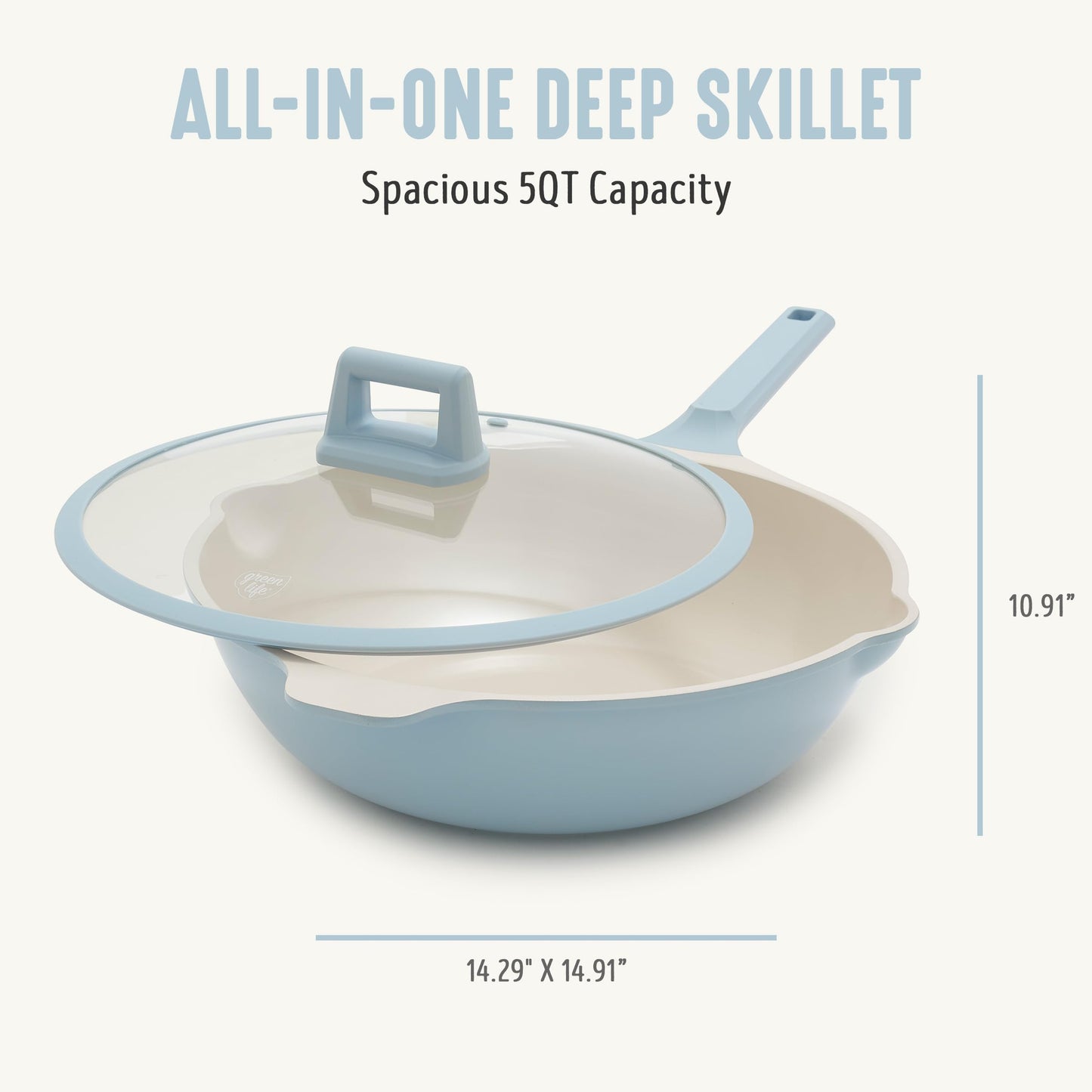Nonstick 12” 5QT (12" Deep Skillet with Lid / Blue Haze)