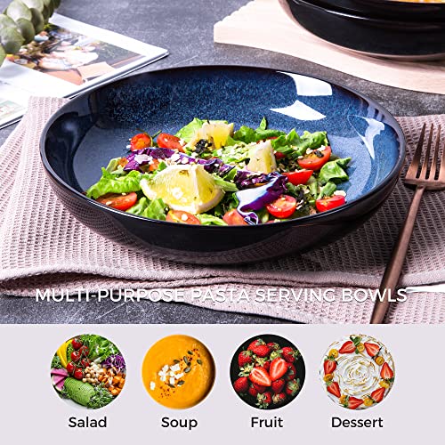 9.0" Ceramic Pasta Bowls Set of 4 (Set of 4 / Blue)
